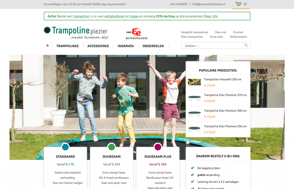 screenshot homepagina trampolineplezier.nl