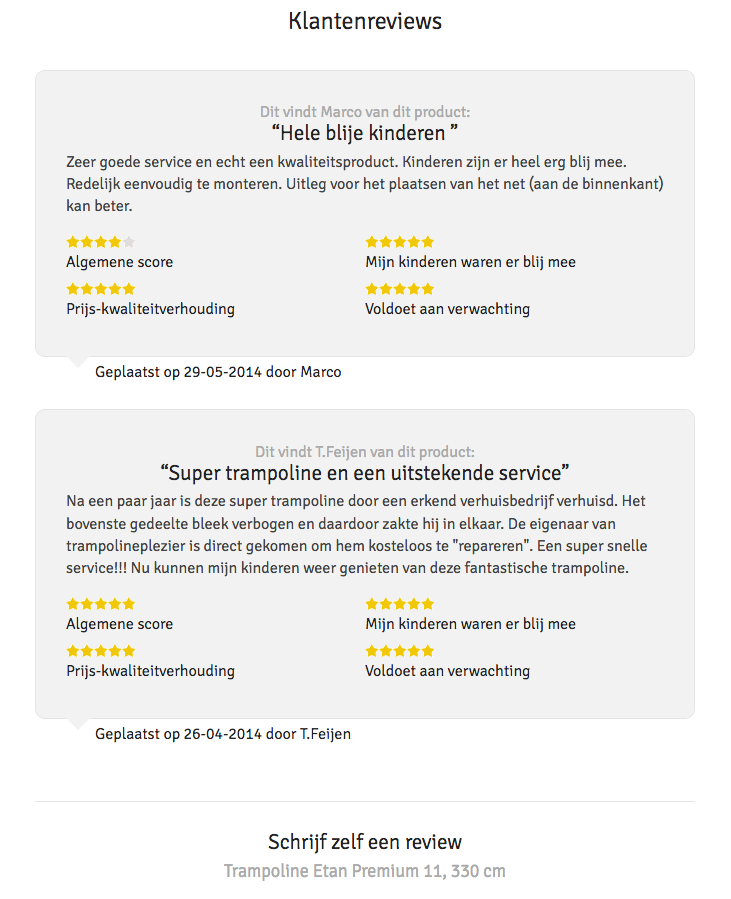 Klantreview van de Etan Premium Gold 11 trampoline