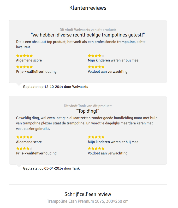 Review over de trampoline Etan Premium 1075 rechthoekig