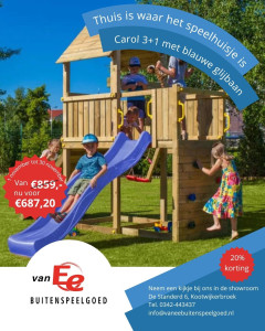 fungoo_speelhuisje_Carol_3+1_schommelpositie_glijbaan_blauw_2.2m_20%korting_november_van_ee_buitenspeelgoed