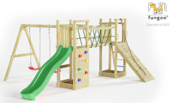 fungoo_houtenspeelhuisje_speeltoestel_touwbrug_glijbaan_schommels 
