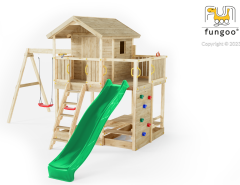 fungoo_houtenspeelhuisje_glijbaan_klimrek_schommels_houtentrap