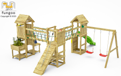 fungoo_houtenspeelhuisje_speelbrug_schommels_glijbaan_zandbak