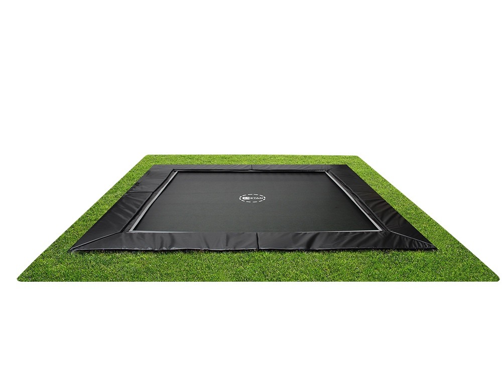 platform aanklager Kinderen Etan UltraFlat trampoline rechthoekig 366 x 414 cm zwart | Van Ee  Buitenspeelgoed